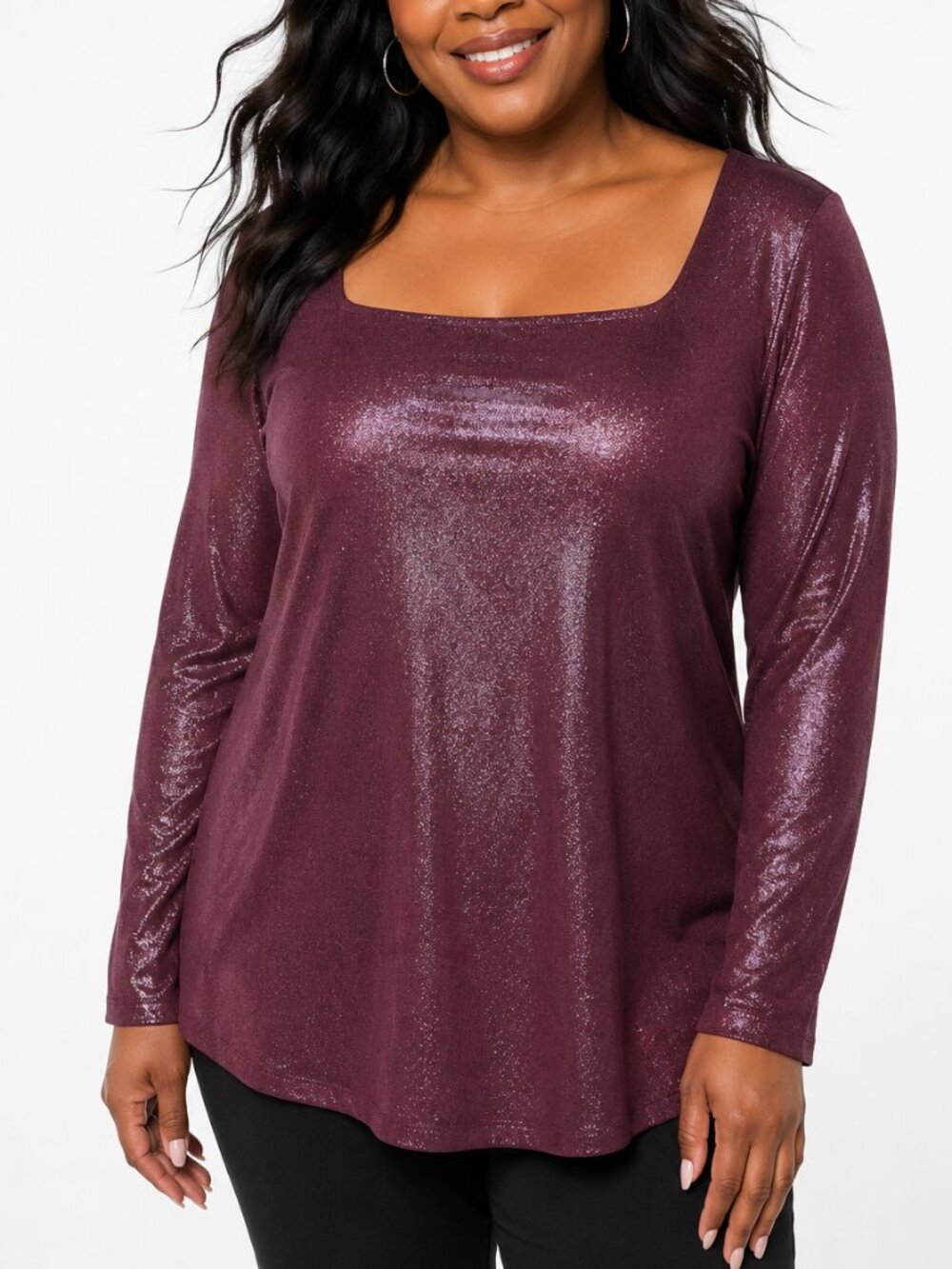 Lane Bryant Whimsigoth Shimmer Square Neck Long Sleeve Top Plum Burgundy 18/20